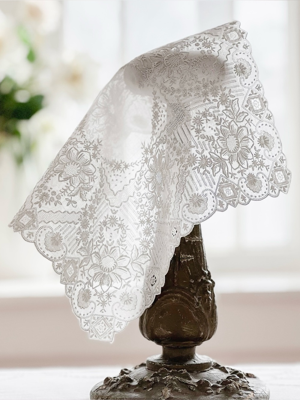 Vintage Swiss Appenzell Embroidered Bridal Handkerchief